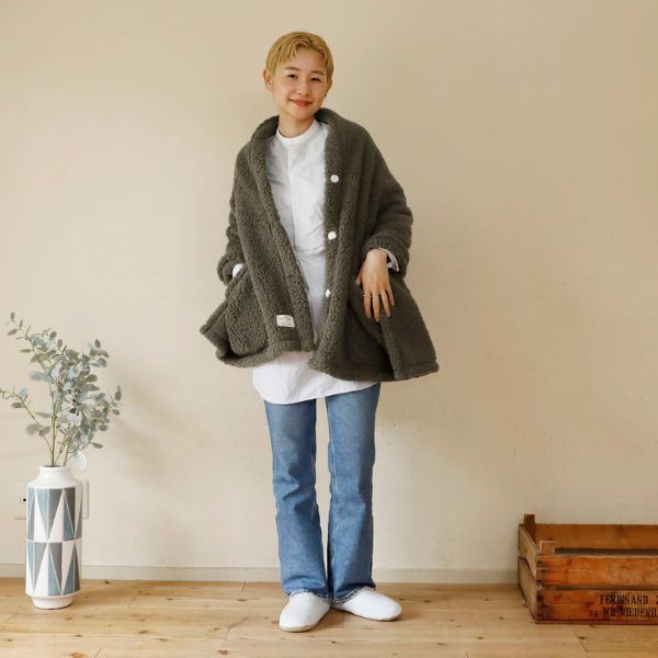 ポケット付きストール/シープボア/吸湿発熱