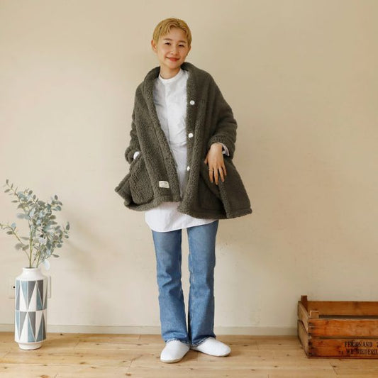 ポケット付きストール/シープボア/吸湿発熱