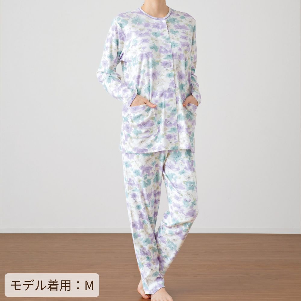 【寝心地にこだわった】レディースパジャマ 日本製 綿100% スムースニット ポケット付き 花柄