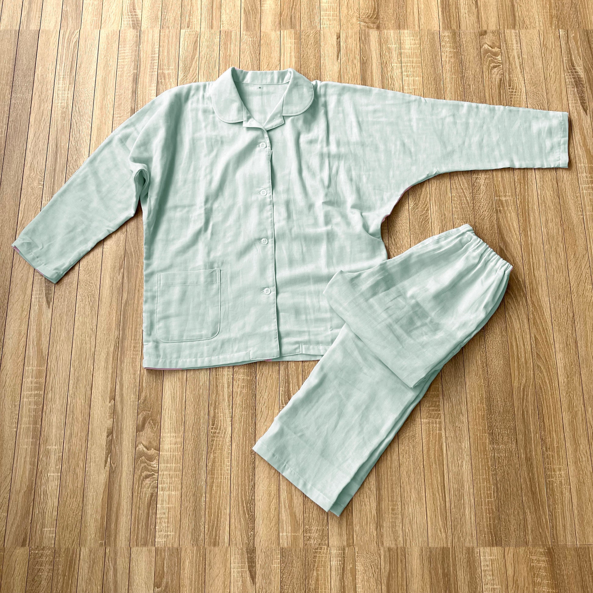 ロマンス小杉 レディースパジャマ 和晒し2重ガーゼ 綿100% 日本製 M L ourstyle グリーン