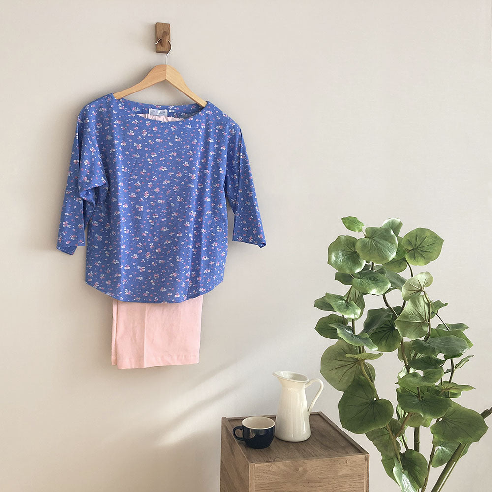 レディースパジャマ/天竺ニット/ポーチ付き(Mサイズ・ネイビーのみ)