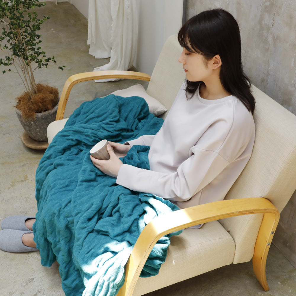 【綿の吸湿発熱素材使用】ふかふかケット 発熱コットン warm support シール織り シングル セミダブル ダブル
