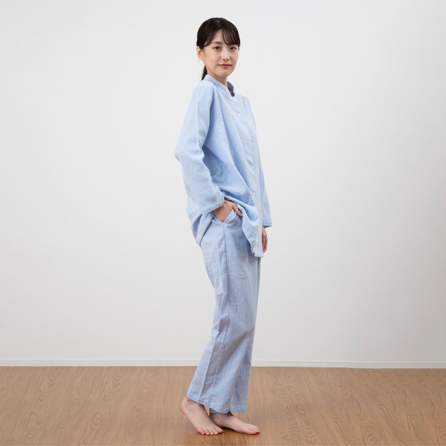 ロマンス小杉 レディースパジャマ 綿100% ウォッシャブル ポケット付き 春 夏 秋 涼しい 夏用 ゆったり 楊柳 長袖 長ズボン
