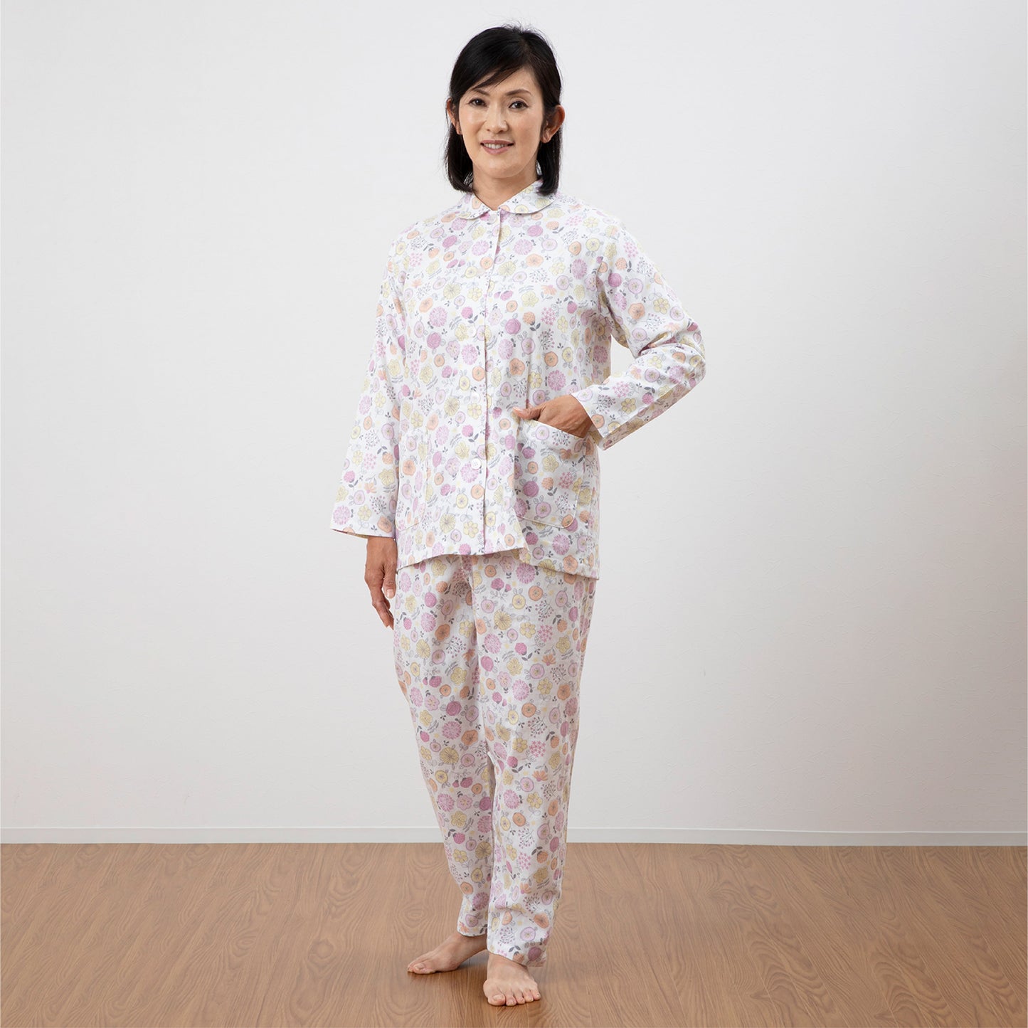 ロマンス小杉 日本製 レディースパジャマ 綿100% 2重ガーゼ ポケット付き 洗える S M L ガーゼ地 春 夏 秋 ピンク