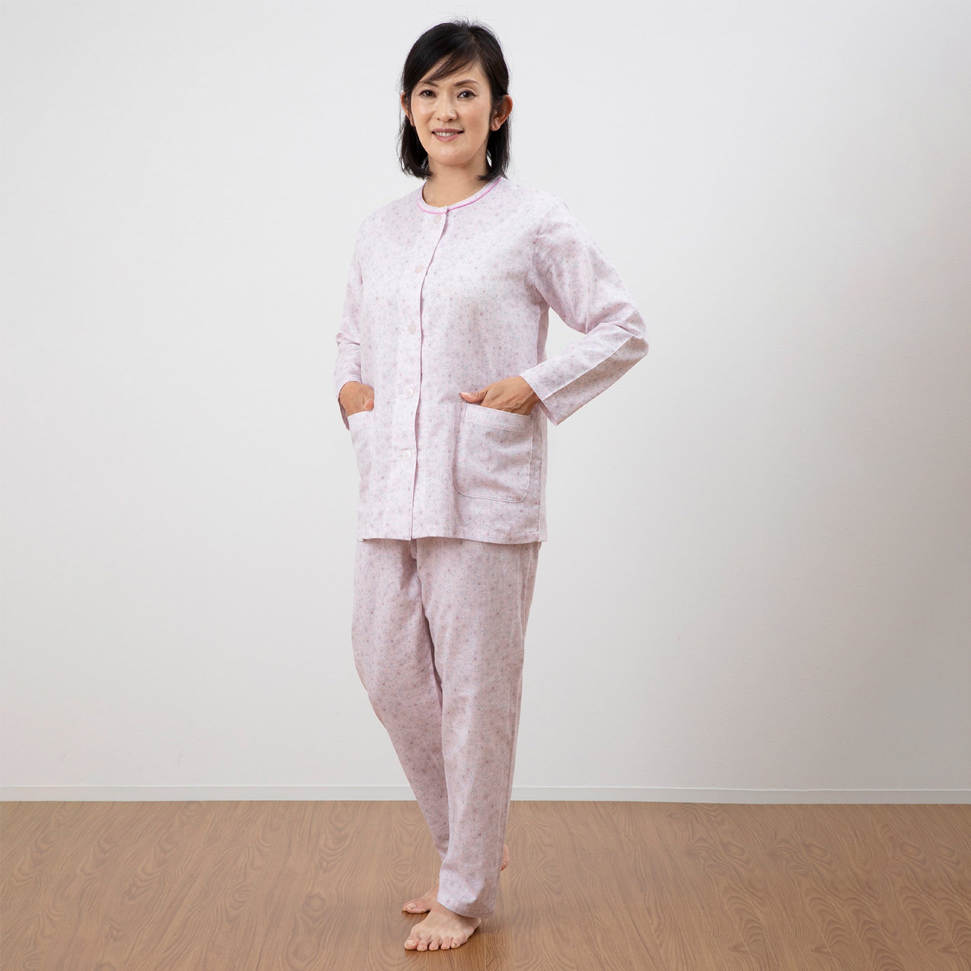 ロマンス小杉 日本製 レディースパジャマ 綿100% 2重ガーゼ ポケット付き S M L 洗える ガーゼ地 春 夏 秋 ピンク