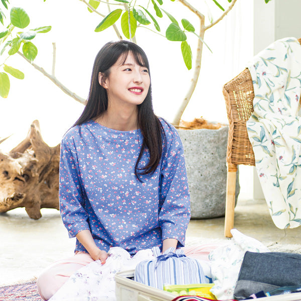 レディースパジャマ/天竺ニット/ポーチ付き(Mサイズ・ネイビーのみ)