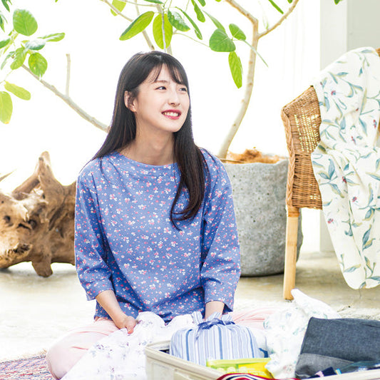 レディースパジャマ/天竺ニット/ポーチ付き（Mサイズ・ネイビーのみ）